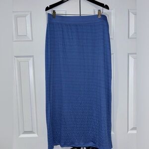 NWT Chico’s Women’s Crinkle Knit Maxi Skirt Side Slit Kensington Blue Size Large